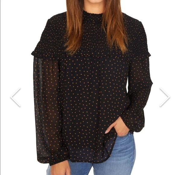 Sanctuary Bria Black polka dot long sleeve smock top Size XS New with tags - Picture 1 of 10
